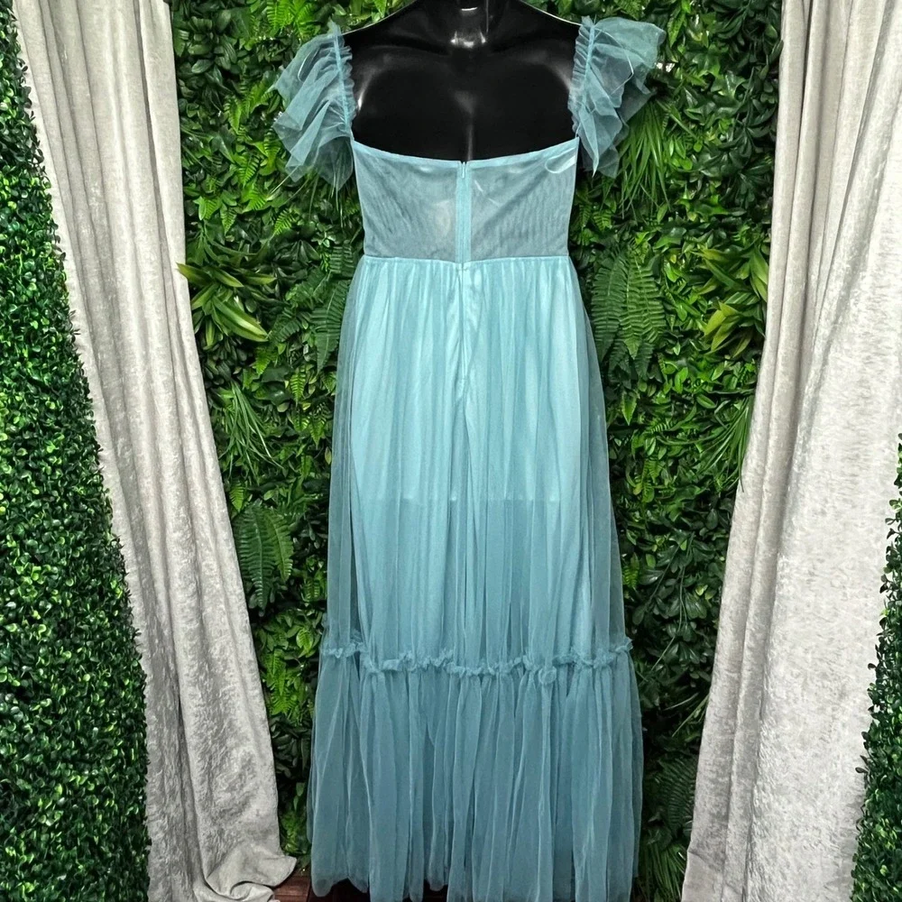 Ever Pretty Dress  XL Dusty Blue Tulle Maxi Ruffle‎ Off Shoulder Sweetheart 3840